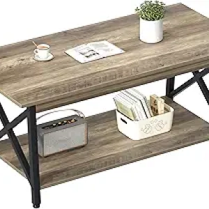 43 inch Farmhouse Coffee Table with Storage - Modern X-Frame Design
