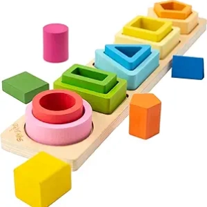 Montessori Wooden Sorting & Stacking Toy for Toddlers 1-3 Years | Educational Shape Color Sorter