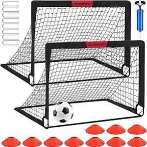 Kids Soccer Goals Set - 2 Portable 4'x3' Pop Up Soccer Nets with Ball & Training Equipment