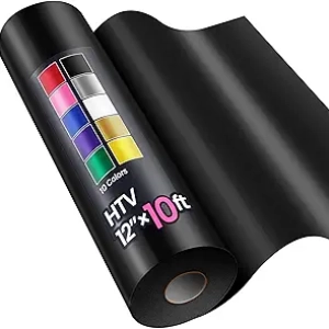 12" x 10ft Black Heat Transfer Vinyl HTV Rolls - Easy Weed & Cut Iron On Vinyl for T-Shirts