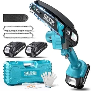 Seesii 6-Inch Mini Chainsaw Cordless - Lightweight Electric Handheld Saw with 2 Batteries