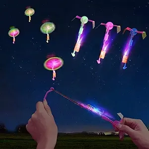 25 LED Flying Helicopter Slingshot Set - Glow in The Dark Party Favors for Kids