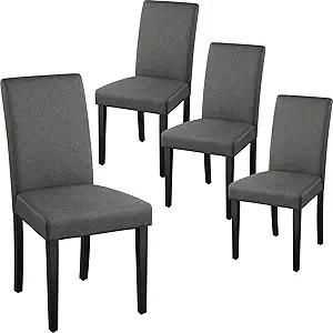 Dark Grey Dining Chairs Set of 4 - Upholstered Parson Kitchen Chairs with Wooden Legs