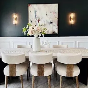 Mid Century Modern Dining Chairs Set of 6 - Farmhouse Linen Upholstered Kitchen Chairs