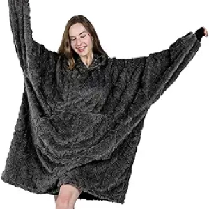 MIZZEO Microfiber Wearable Blanket Hoodie for Adults - Oversized Sherpa Grey