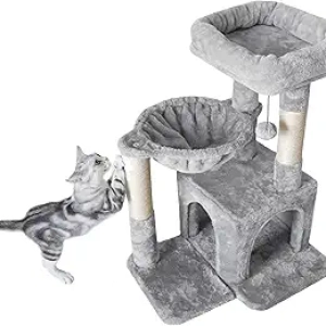 Pesofer Small Cat Tree 29" - Sisal Scratching Post & Hammock | Light Gray
