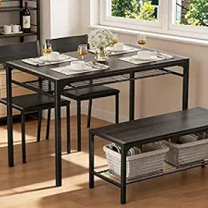 Gizoon 4-Piece Dining Table Set with Bench & Storage - Small Space Kitchen Furniture