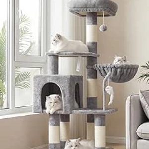 Heybly Cat Tree Tower with Hammock & Scratching Posts - Stable Indoor Cat Condo