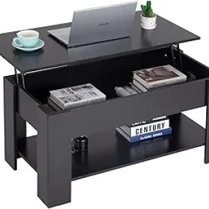39.4" Lift Top Coffee Table with Hidden Storage Compartment - Black Wood Desk for Living Room
