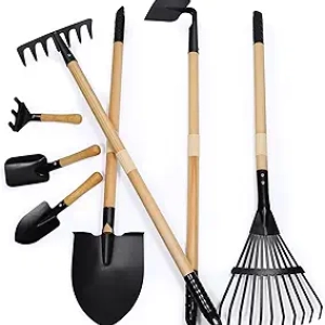 7PCS Kids Gardening Tools Set - Real Metal & Wood Garden Tools for Children Ages 3-10