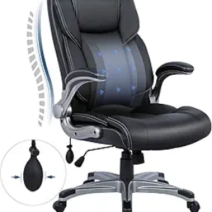 COLAMY High Back Executive Office Chair - Ergonomic Leather Desk Chair with Flip-up Arms