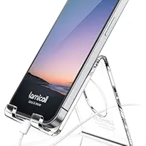 Clear Acrylic Cell Phone Stand for Desk - Compatible iPhone 17/16/15 & Samsung