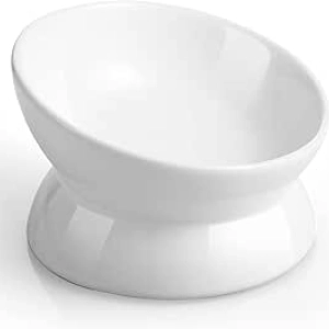 Elevated Cat Food Bowl - Anti-Vomiting Ceramic Tilted Dish for Cats & Small Dogs