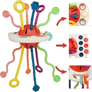 Montessori Silicone Pull String Sensory Toy for Toddlers - Travel Baby Toy 18M+