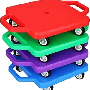 4 Pack Kids Scooter Boards with Handles - Floor Sitting Scooters for Gym & Outdoor Play
