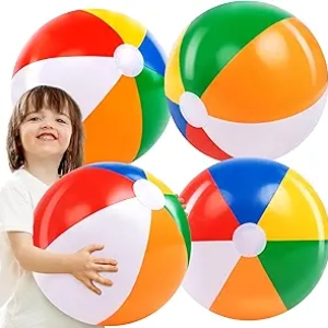 JOYIN 4-Pack 20" Rainbow Beach Balls - Inflatable Pool Toys for Kids & Adults