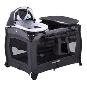 Pamo Babe Portable Playpen - 5-in-1 Foldable Playard with Changing Table & Bassinet
