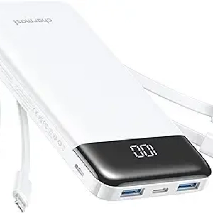 Charmast 10000mAh Portable Charger with Built-in Cables - 6 Outputs Fast Charging Power Bank