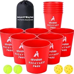 Giant Yard Pong Game Set - 12 Buckets & Balls for Adults & Family Outdoor Fun