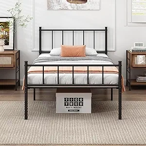 Twin Metal Platform Bed Frame with Steel Slat Support & Under-Bed Storage
