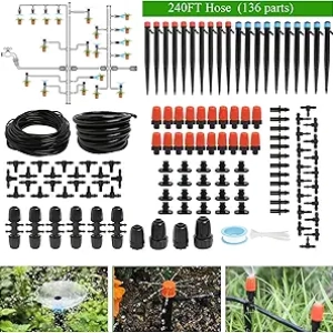 240FT Drip Irrigation System Kit - Automatic Garden Watering for Greenhouse & Lawn