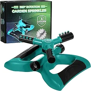 Joeys Rotating Garden Sprinkler for Large Yards - Adjustable Lawn Sprinkler with Weighted Base