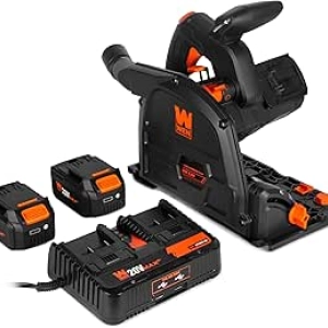WEN 20V Cordless 6.5" Brushless Track Saw with Variable Speed & 2 Batteries