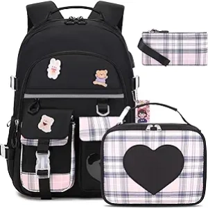 Girls Backpack with Lunch Box & USB Charging Port - School Bag for Kids & Teens