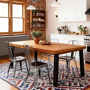Devoko 69" Acacia Wood Dining Table for 6 - Indoor Outdoor with Iron Legs