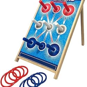 Corners Championship Ring Toss Game - Wooden Peg Board for Indoor & Outdoor Play