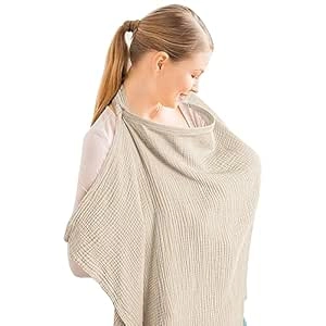 Konssy 100% Cotton Muslin Nursing Cover with Rigid Hoop - Breathable Breastfeeding Apron