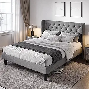 Allewie Full Size Upholstered Platform Bed Frame with Button Tufted Wingback Headboard