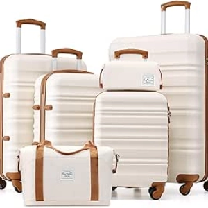 LONG VACATION 6 Piece Luggage Set with Spinner Wheels, TSA Lock & Carry-On Suitcase