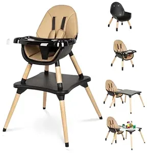 6-in-1 Convertible Wooden High Chair for Babies & Toddlers | Safe Feeding Chair with Harness