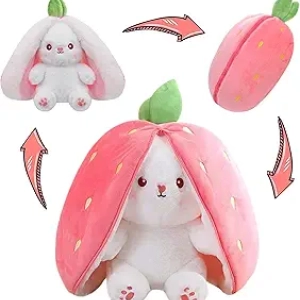 Reversible Strawberry Bunny Plush Toy - Transformable Cuddle Stuffed Animal