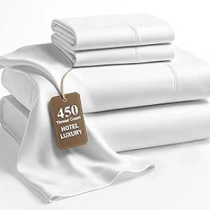Lane Linen 100% Cotton Sheets Full Size - 450 Thread Count Cooling Sateen Bedding Set