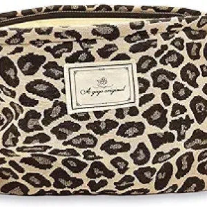 STARDW Leopard Makeup Bag Organizer - Large Canvas Cosmetic Pouch for Women
