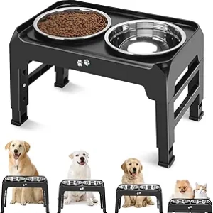 Adjustable Elevated Dog Bowls for Large Dogs - 4 Height Settings with Stainless Steel Feeders