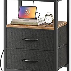 Huuger Nightstand with Charging Station & USB Ports - Rustic Brown