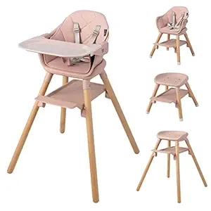 BABY JOY 6-in-1 Convertible Wooden High Chair for Babies & Toddlers - Pink