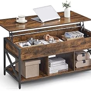 VASAGLE Lift Top Coffee Table with Hidden Storage - Adjustable Height 19.3-24.4 inches