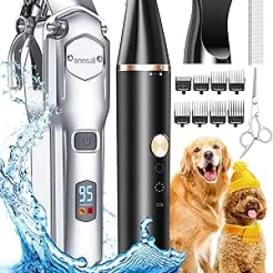 oneisall Dog Grooming Kit - Cordless Clippers for Thick Hair & Paw Trimmer