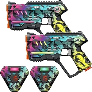 Laser Tag Set of 2 - Cyberpunk Gaming Blasters for Kids & Adults with LED Vests
