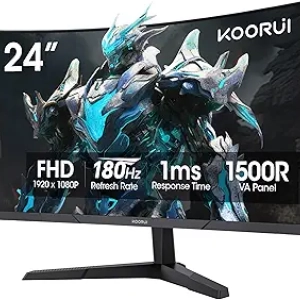KOORUI 24" Curved Gaming Monitor 180Hz FHD 1080P - 1ms Response Time & FreeSync