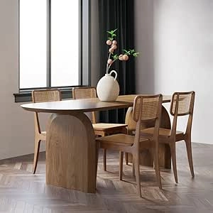 70.9" Japandi Oval Dining Table for 6-8 - Modern Pine Wood Dinning Table