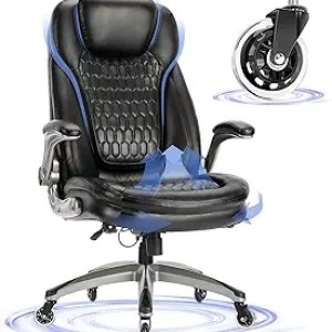Executive Ergonomic Office Chair - High Back Leather Computer Desk Chair with Flip-up Arms