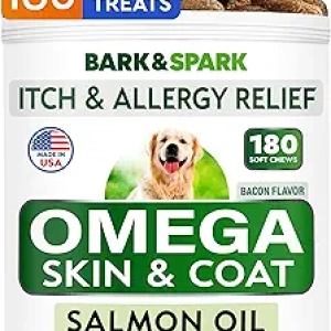Omega 3 Fish Oil Treats for Dogs & Cats - 180 Salmon Oil Chews for Skin, Coat & Joint Health