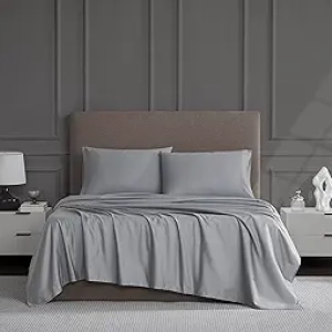 1200 Thread Count Luxury Cotton Blend Full Sheet Set - Soft Sateen, Deep Pocket Fit, Light Gray