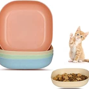 6 Inch Shallow Cat Food Bowl Set (4 Pack) - Whisker Fatigue Relief for Cats & Kittens