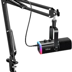 FIFINE AM8T XLR/USB Gaming Microphone Kit with RGB Lighting & Boom Arm Stand